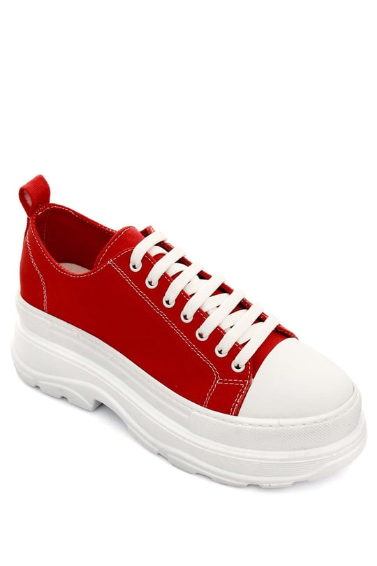 Gön Yuvarlak Burun Dolgu Taban Bağcıklı Spor Keten Kadın Sneaker 35231