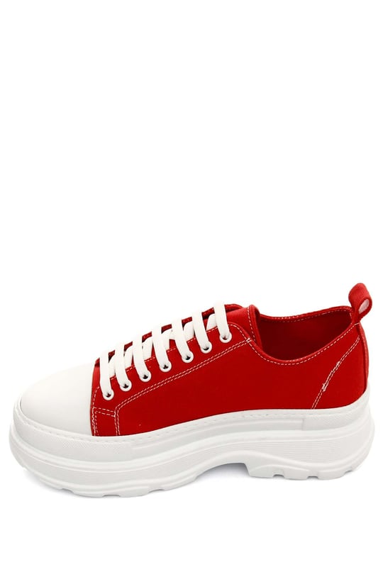 Gön Yuvarlak Burun Dolgu Taban Bağcıklı Spor Keten Kadın Sneaker 35231