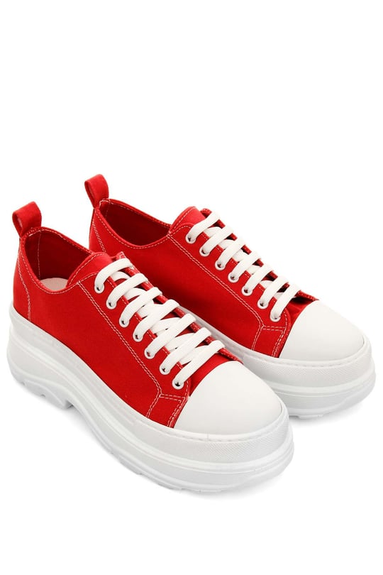 Gön Yuvarlak Burun Dolgu Taban Bağcıklı Spor Keten Kadın Sneaker 35231