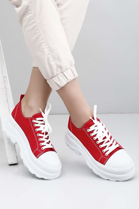 Gön Yuvarlak Burun Dolgu Taban Bağcıklı Spor Keten Kadın Sneaker 35231