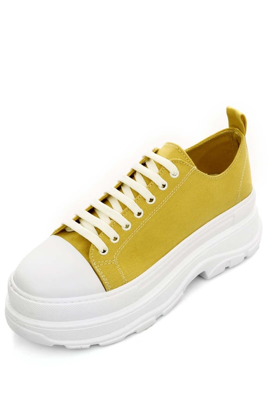 Gön Yuvarlak Burun Dolgu Taban Bağcıklı Spor Keten Kadın Sneaker 35231