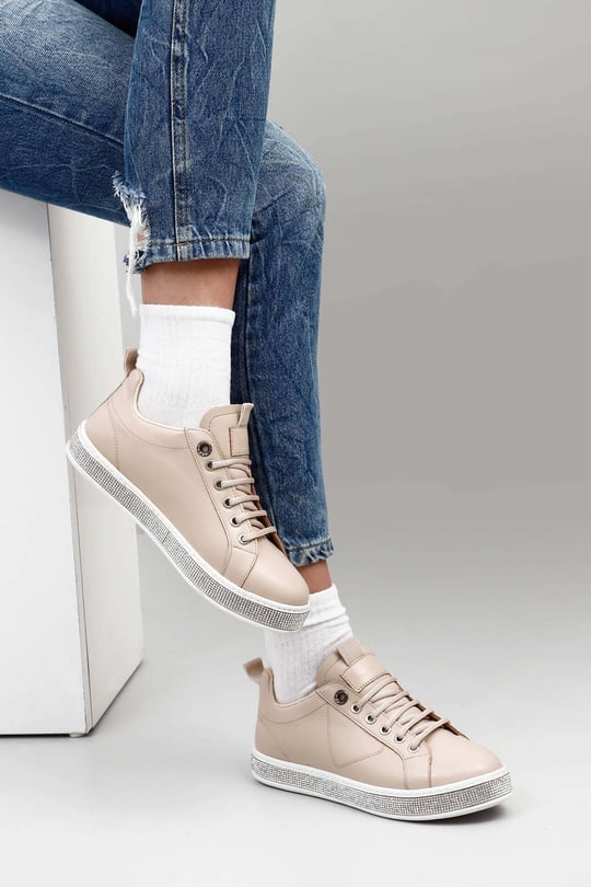 Gön Yuvarlak Burun Düz Taban Taşlı Kadın Sneaker 35239