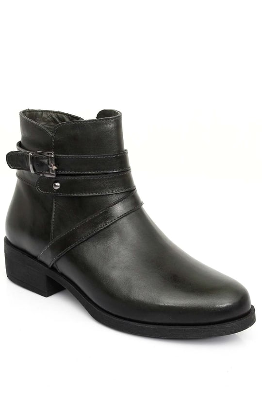 Women's Round Toe Zippered Genuine Leather  Boots M1336
