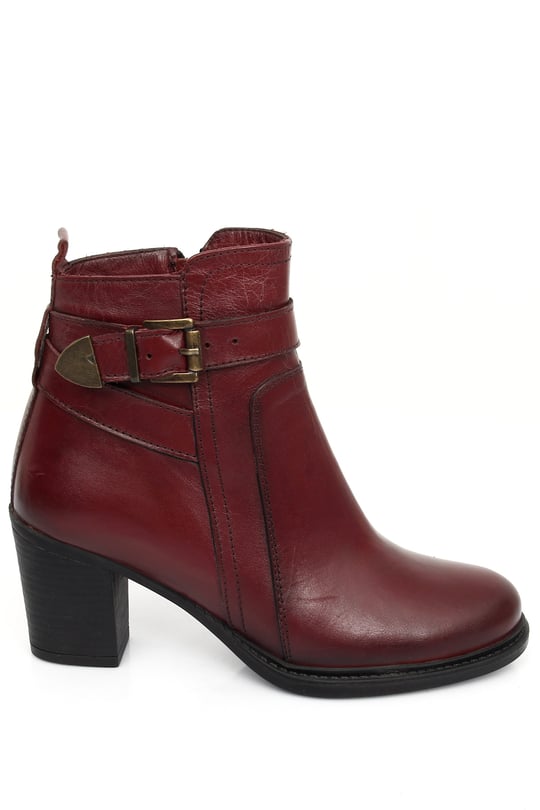 Gönderi® Yuvarlak Burun Fermuarlı Hakiki Deri Kadın Bot M1406