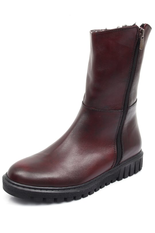 Gönderi® Yuvarlak Burun Fermuarlı Hakiki Deri Kadın Bot M1469