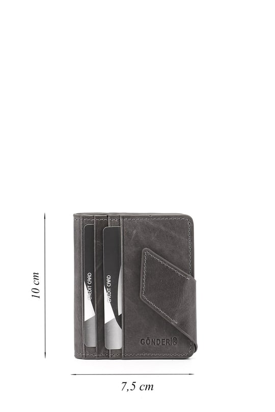 Gri Crazy Hakiki Deri Unisex Kartlık