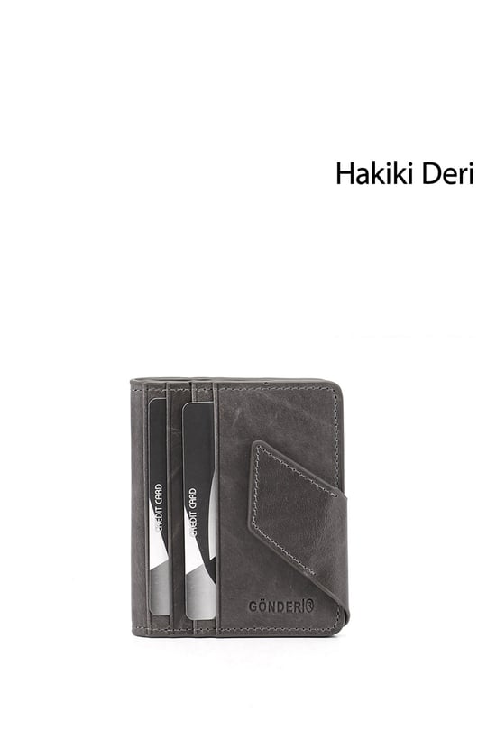 Gri Crazy Hakiki Deri Unisex Kartlık