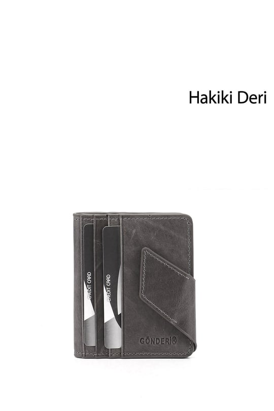 Gri Crazy Hakiki Deri Unisex Kartlık