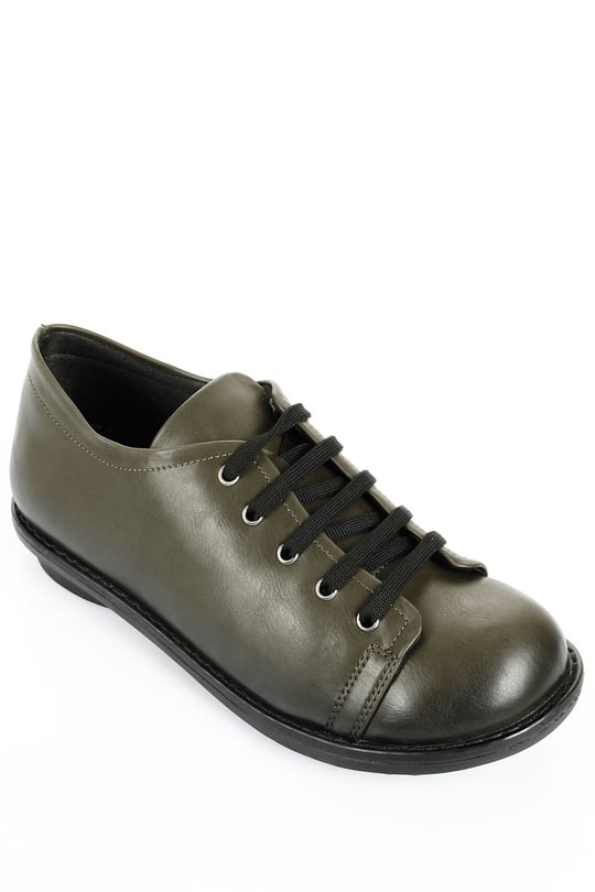 HAKİ ANTİK Gön Yuvarlak Burun Kauçuk Düz Taban Bağcıklı Kadın Günlük Sneaker 04129