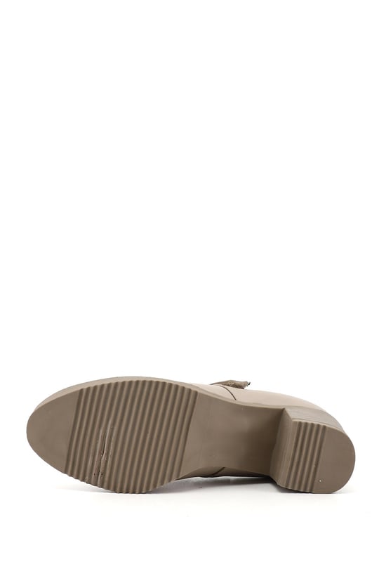 Women's Light Beige Thick Heeled Mary Jane Genuine Leather Shoes