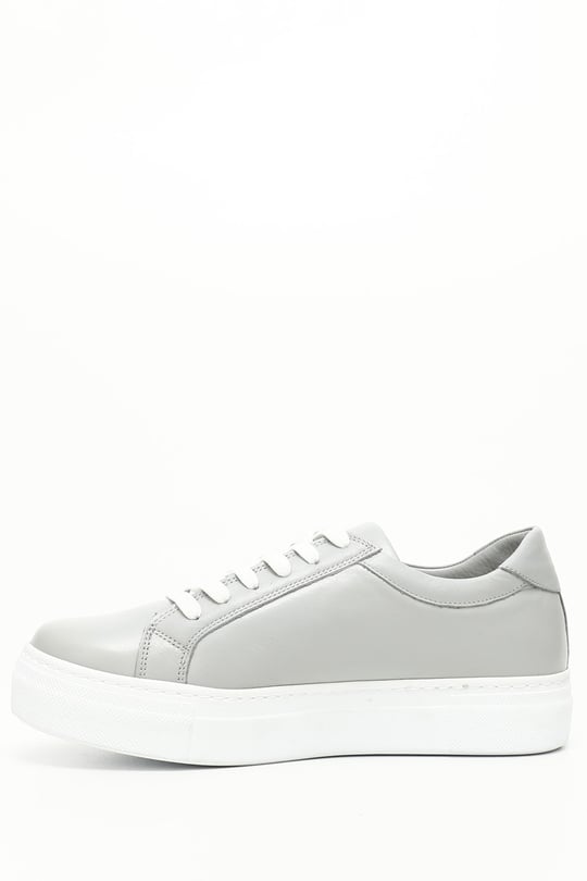 Kadın Açık Gri Bağcıklı Dolgu Taban Hakiki Deri Sneaker