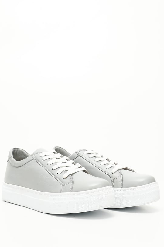 Kadın Açık Gri Bağcıklı Dolgu Taban Hakiki Deri Sneaker