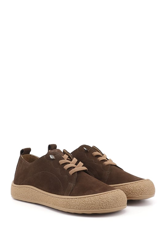 Kadın Açık Kahve Süet Bağcıklı Hakiki Deri Sneaker