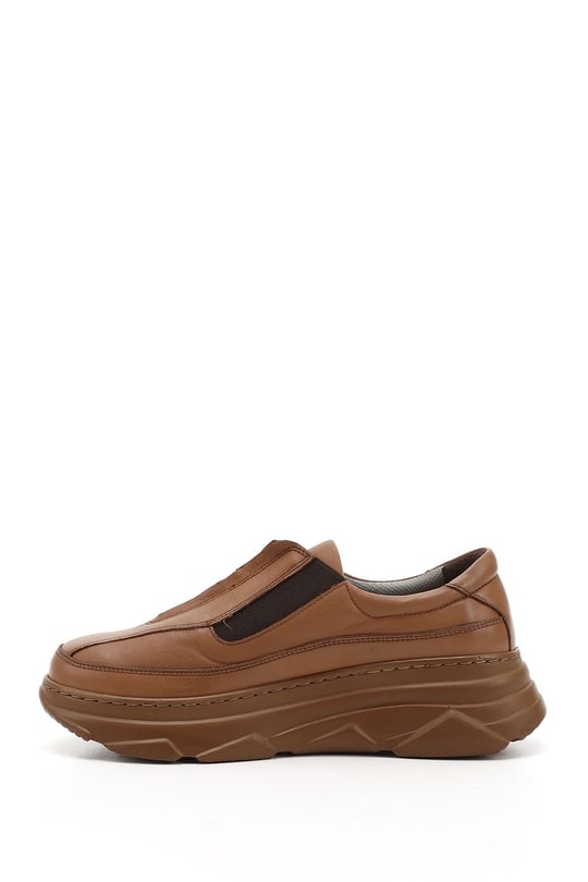 Kadın Açık Taba Fermuarlı Dolgu Taban Hakiki Deri Sneaker