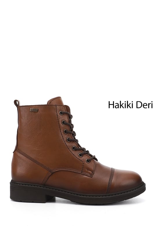 Kadın Açık Taba Fermuarlı Hakiki Deri Postal Bot