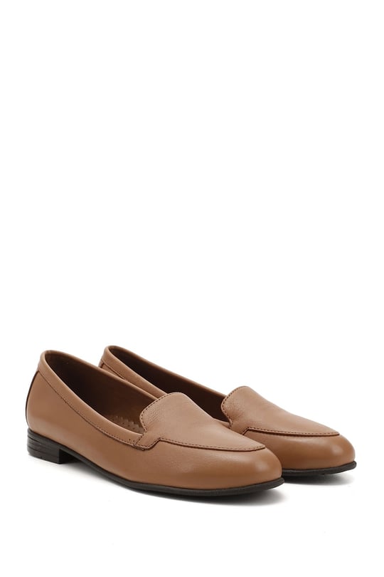 Women's Light Brown Genuine Leather Ballerinas