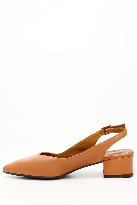 Women's Light Brown Thick Heeled Slingback Genuine Leather Shoes
