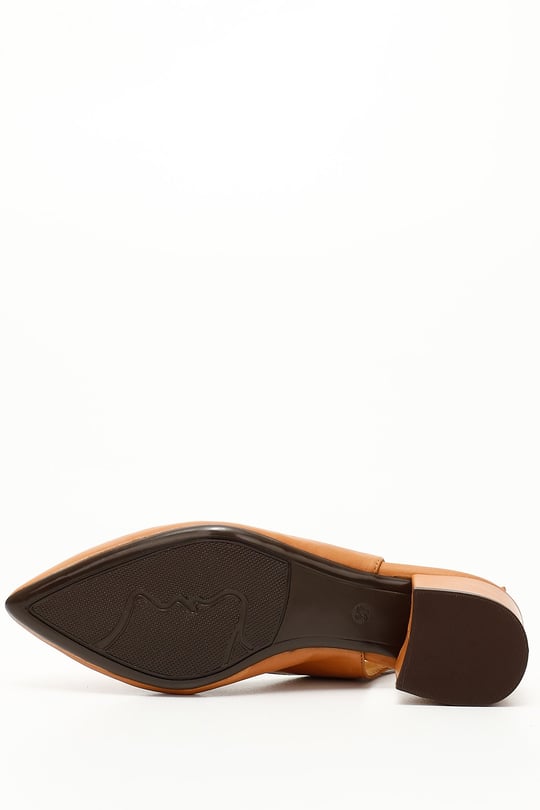 Women's Light Brown Thick Heeled Slingback Genuine Leather Shoes