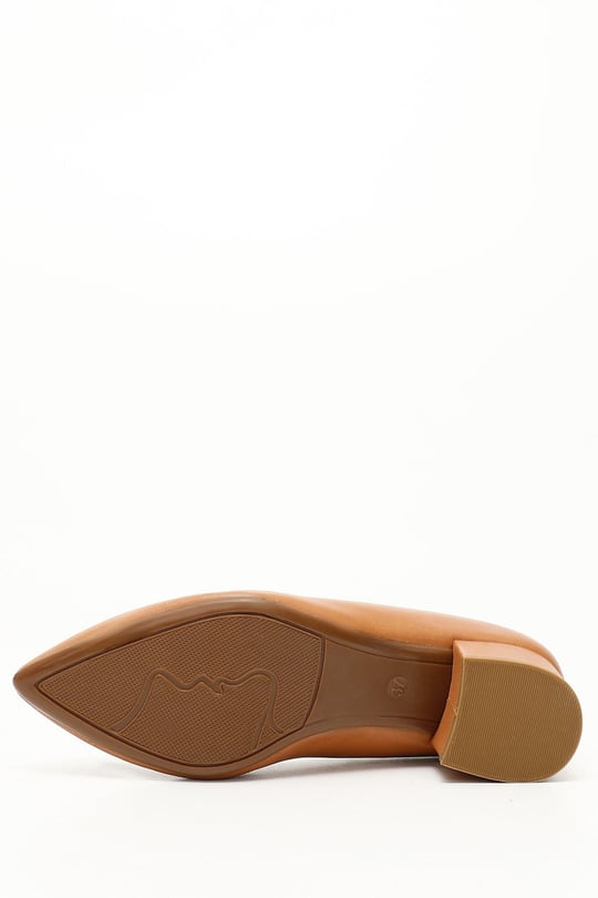 Women's Light Brown Low Thick Heel Genuine Leather Shoes