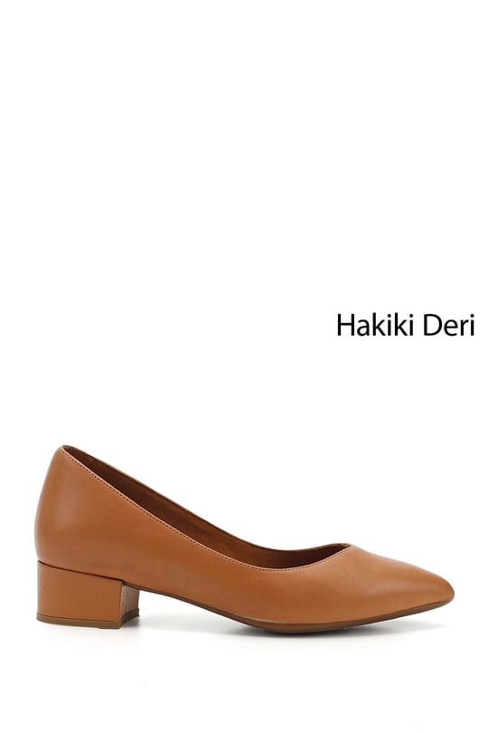 Women's Light Brown Low Thick Heel Genuine Leather Shoes