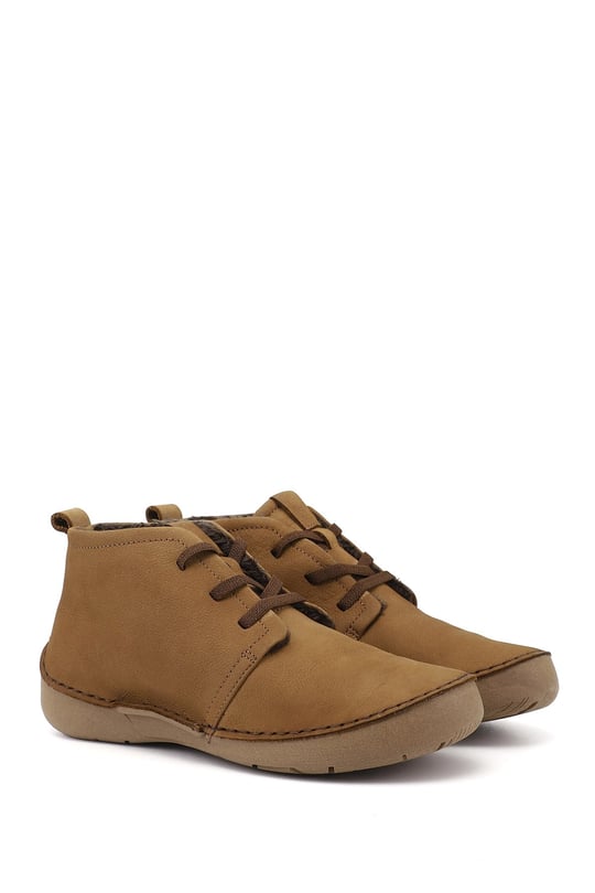 Women's Light Tan Nubuck Lace-up Genuine Leather Comfort Boots