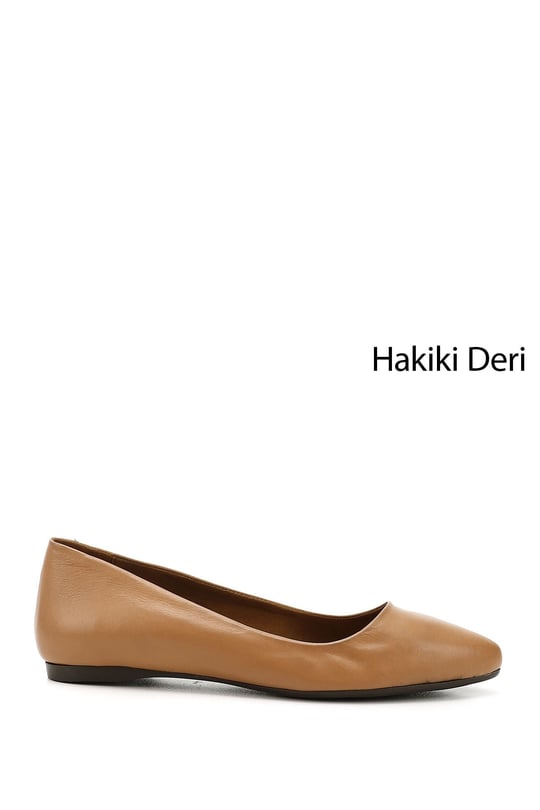 Kadın Açık Taba Sivri Burun Düz Taban Hakiki Deri Babet