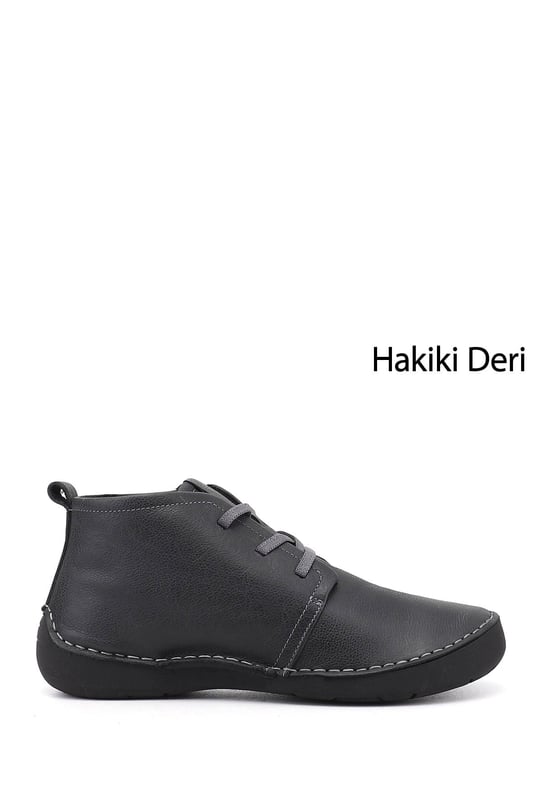 Kadın Antrasit Bağcıklı Hakiki Deri Comfort Bot