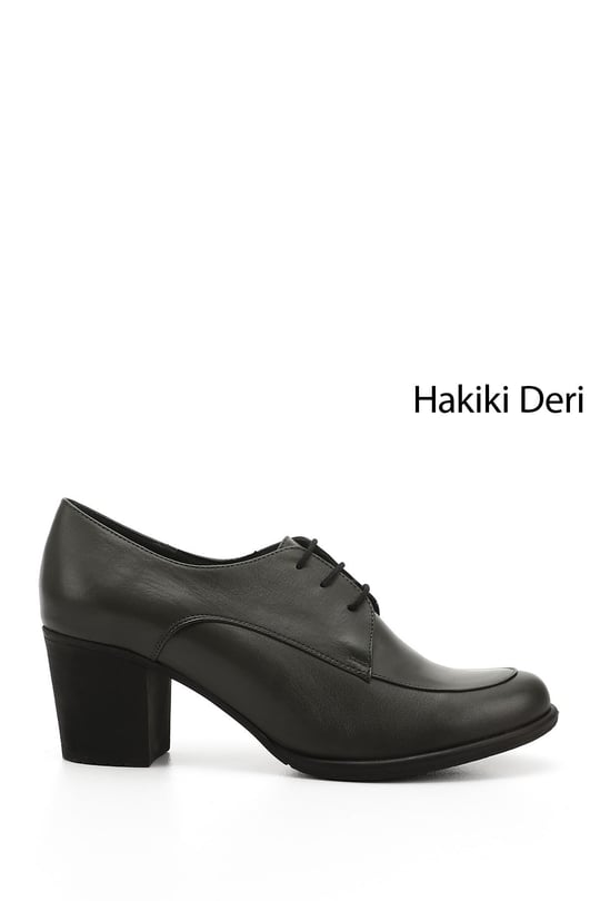 Kadın  Bağcıklı Orta Kalın Topuklu Hakiki Deri Oxford Ayakkabı