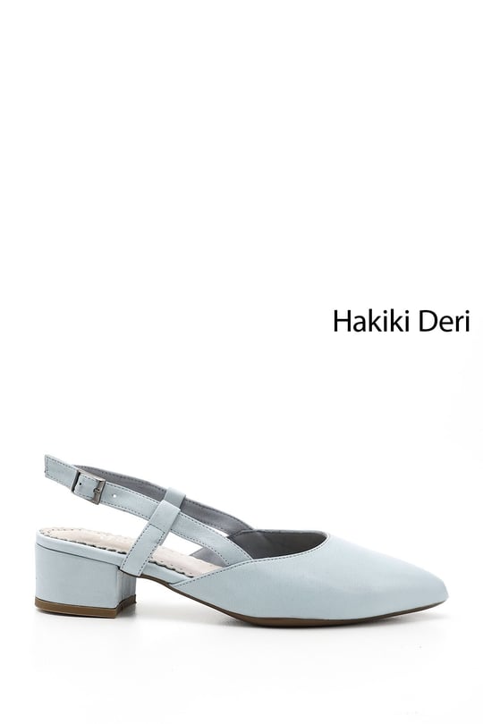 Kadın Bebek Mavisi Kalın Topuklu Arkası Açık Hakiki Deri Ayakkabı