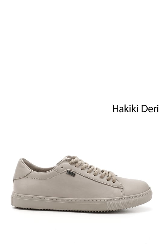Women's Beige Antique Lace-Up Thermo Sole Genuine Leather Sneakers