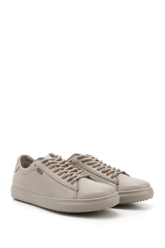 Women's Beige Antique Lace-Up Thermo Sole Genuine Leather Sneakers