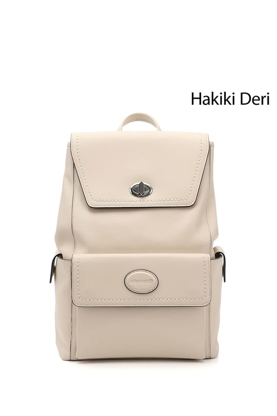 Kadın Bej Antik Hakiki Deri El ve Sırt Çantası