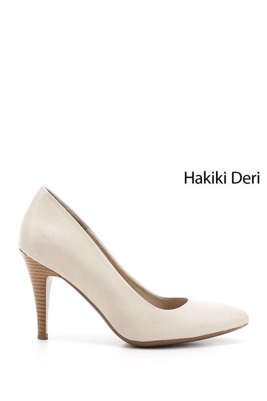 Kadın Bej Antik Sivri Burun İnce Topuklu Hakiki Deri Stiletto