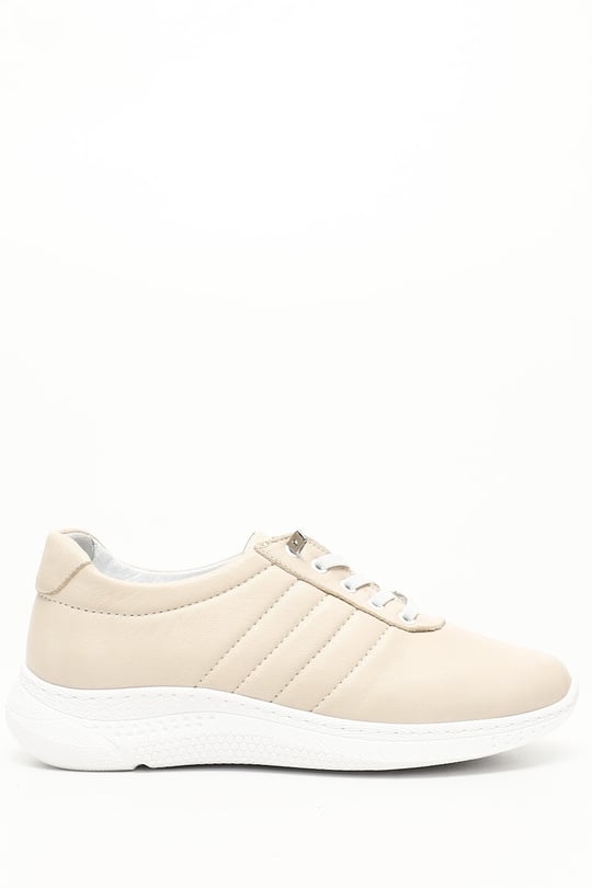 Kadın Bej Bağcıklı Dolgu Taban Hakiki Deri Sneaker