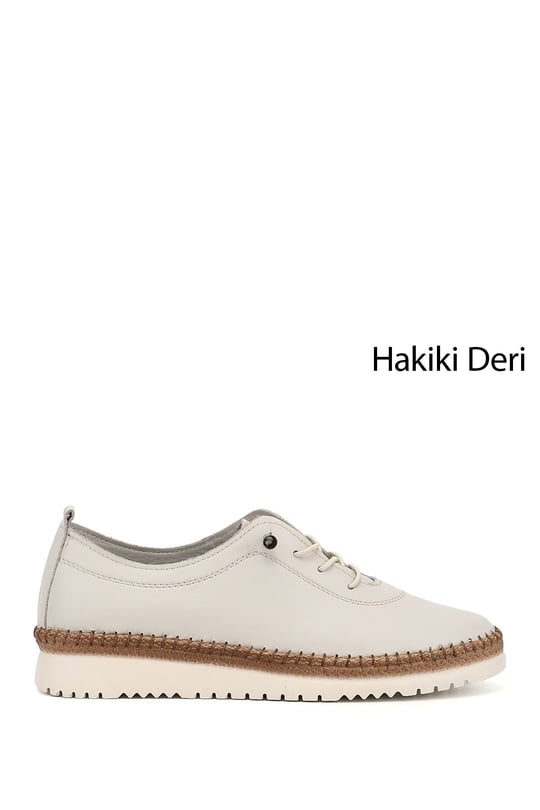 Kadın Bej Bağcıklı Hakiki Deri Comfort Ayakkabı