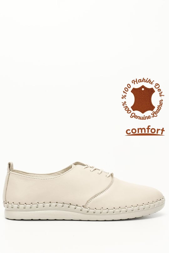 Kadın Bej Bağcıklı Hakiki Deri Comfort Ayakkabı