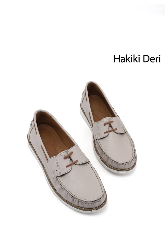 Kadın Bej Bağcıklı Hakiki Deri Comfort Ayakkabı