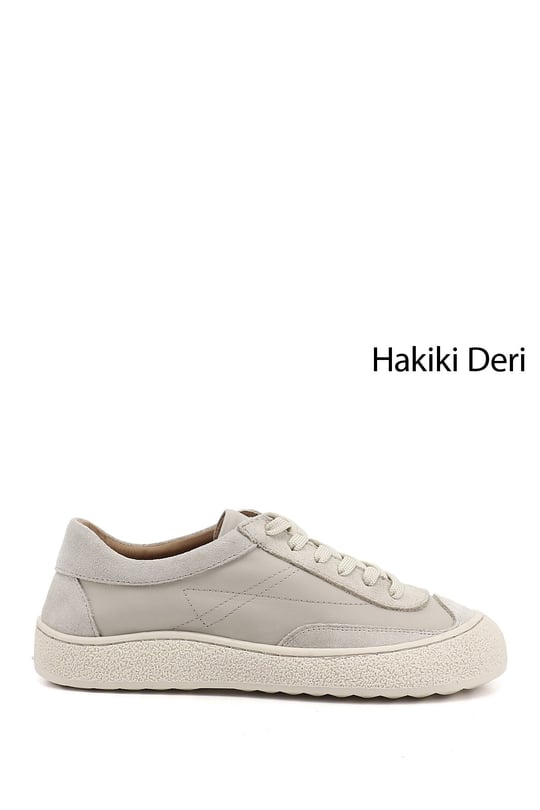 Kadın Bej Bağcıklı Hakiki Deri Sneaker