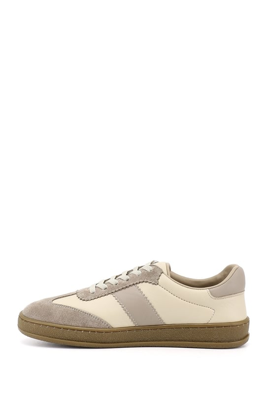 Kadın Bej Bağcıklı Hakiki Deri Sneaker