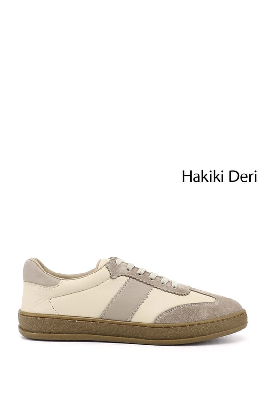 Kadın Bej Bağcıklı Hakiki Deri Sneaker