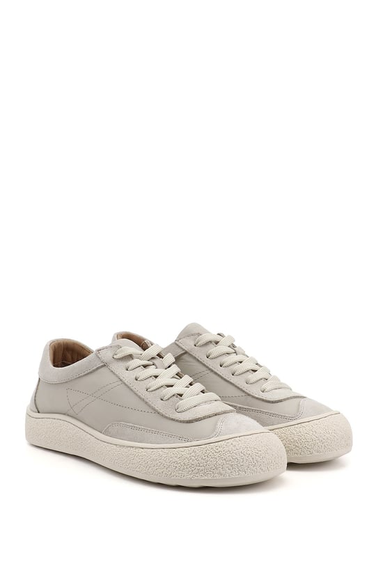 Kadın Bej Bağcıklı Hakiki Deri Sneaker