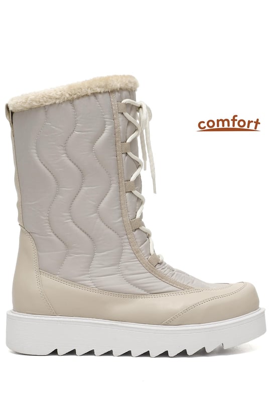 Kadın Bej Bağcıklı Termo Taban Comfort Kar Botu