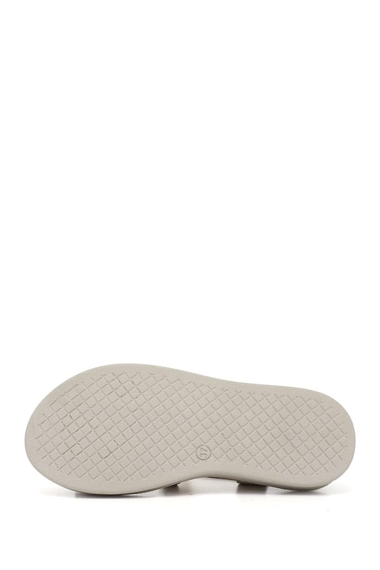 Kadın Bej Cırt Bantlı Dolgu Taban Hakiki Deri Comfort Sandalet