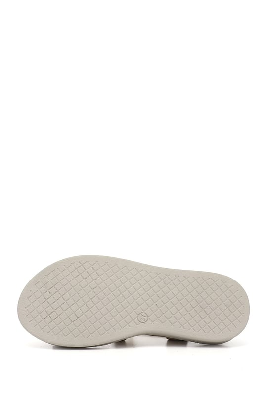Kadın Bej Cırt Bantlı Dolgu Taban Hakiki Deri Comfort Sandalet