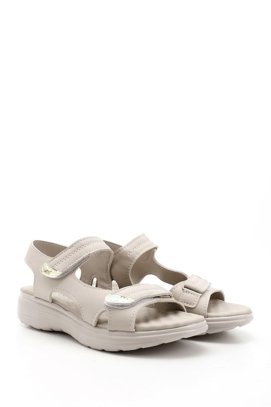 Kadın Bej Cırt Bantlı Dolgu Topuk Comfort Sandalet
