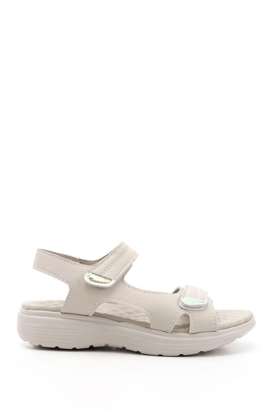 Kadın Bej Cırt Bantlı Dolgu Topuk Comfort Sandalet