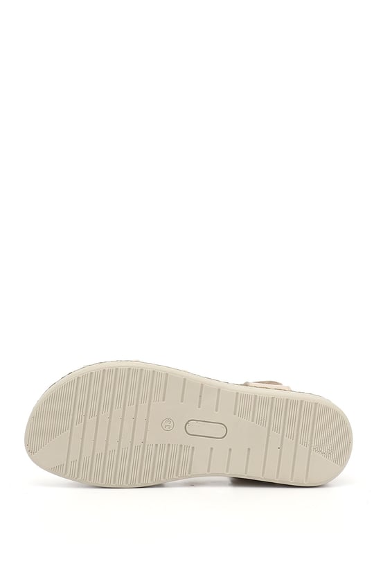 Kadın Bej Cırt Bantlı Dolgu Topuk Hakiki Deri Comfort Sandalet