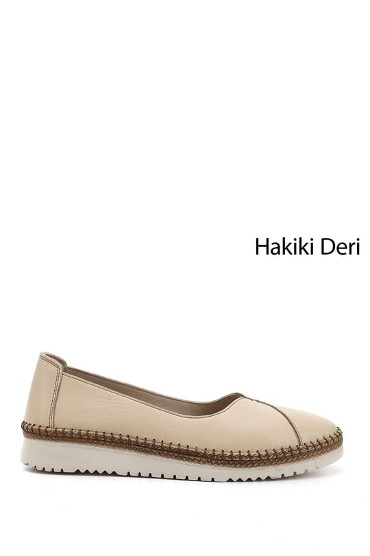 Kadın Bej Dolgu Taban Bağcıklı Hakiki Deri Comfort Sneaker