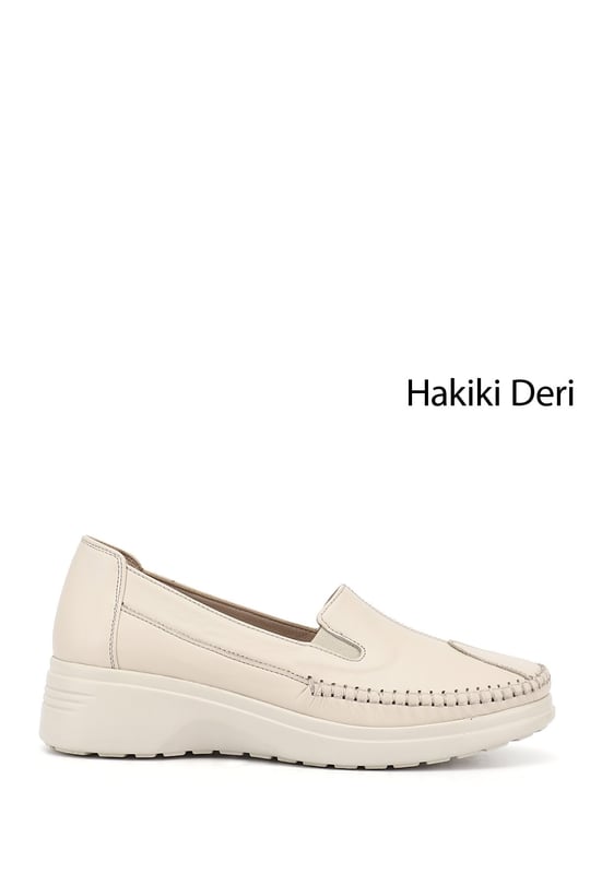 Kadın Bej Dolgu Taban Hakiki Deri Comfort Ayakkabı