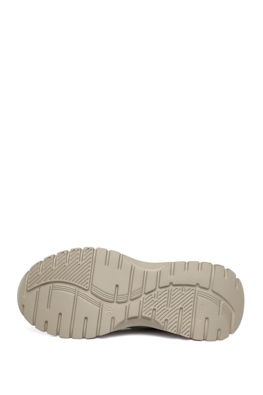 Women's Beige Lace-Up Wedge Sole Genuine Leather Sneakers